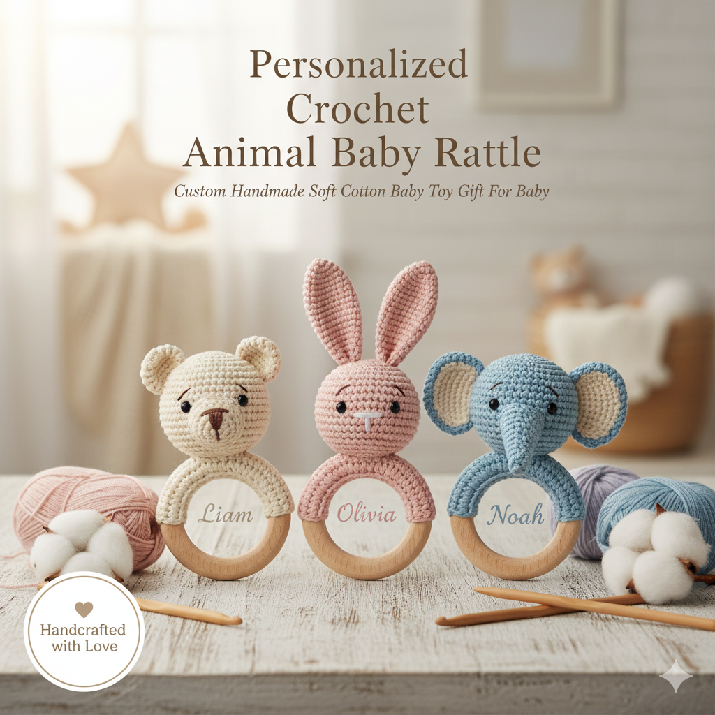 Personalized Crochet Animal Baby Rattle – The Cutest Custom Handmade Soft Cotton Baby Toy Gift in 2025