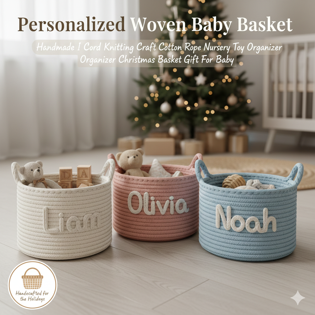 Personalized Woven Baby Basket – Handmade Cotton Rope Organizer & Custom Baby Gift for 2025
