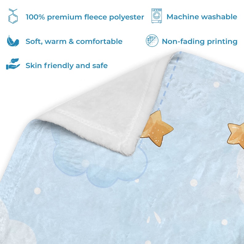 Personalized Elephant Baby Blanket Sleeping Moon Custom Name Soft Baby Blanket Gift For Baby