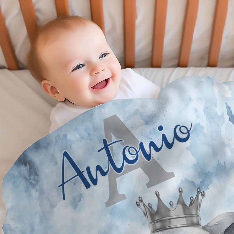 Personalized Elephant Baby Blanket Cute Custom Name Plush Fleece Soft Baby Blanket Gift For Newborn