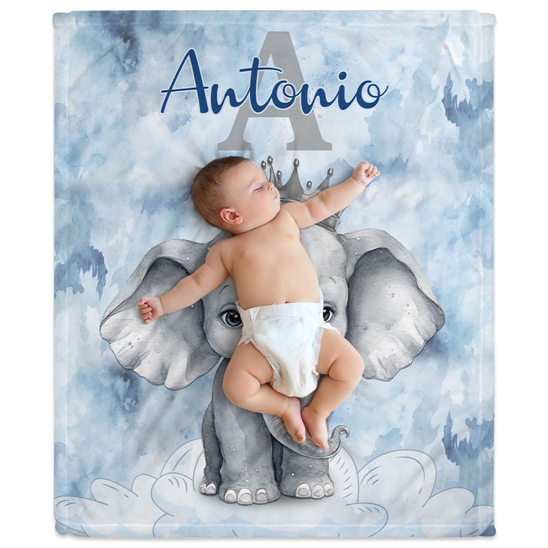 Personalized Elephant Baby Blanket Cute Custom Name Plush Fleece Soft Baby Blanket Gift For Newborn