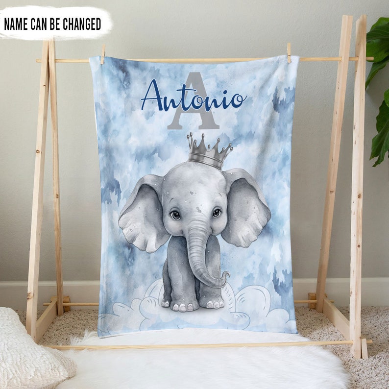 Personalized Elephant Baby Blanket Cute Custom Name Plush Fleece Soft Baby Blanket Gift For Newborn