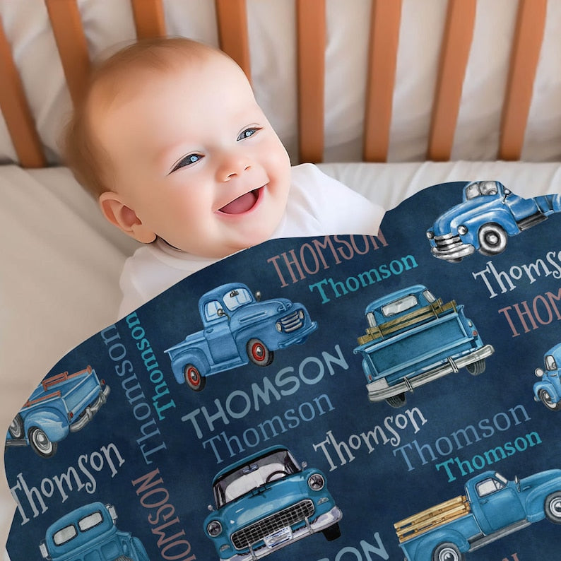 Personalized Sports Car Baby Blanket Muscle Car Custom Name Soft Baby Blanket Gift For Boys