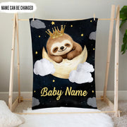 Personalized Sloth Baby Blanket Custom Name Newborn Swaddle Soft Baby Blanket Gift For Newborn