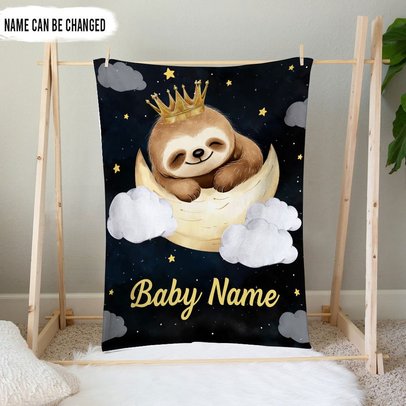 Personalized Sloth Baby Blanket Custom Name Newborn Swaddle Soft Baby Blanket Gift For Newborn