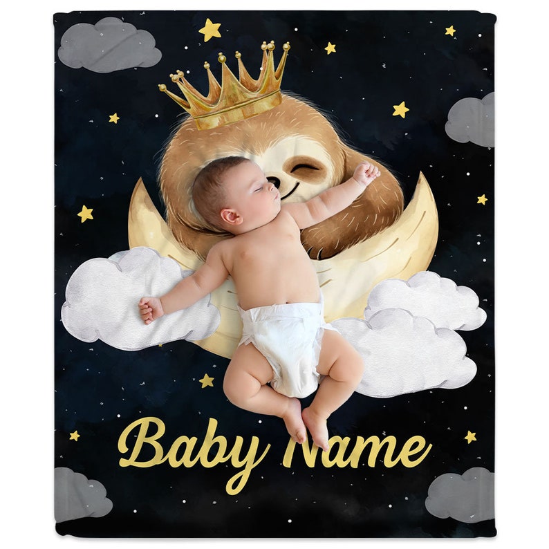 Personalized Sloth Baby Blanket Custom Name Newborn Swaddle Soft Baby Blanket Gift For Newborn