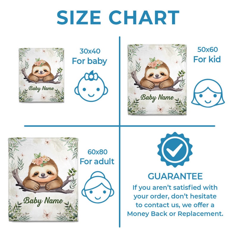 Personalized Sloth Baby Name Blanket Custom Name Newborn Swaddle Soft Baby Blanket Gift For Baby