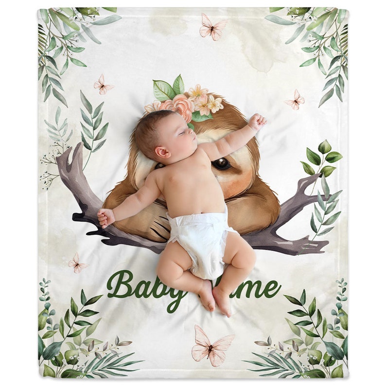 Personalized Sloth Baby Name Blanket Custom Name Newborn Swaddle Soft Baby Blanket Gift For Baby