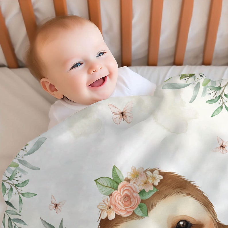 Personalized Sloth Baby Name Blanket Custom Name Newborn Swaddle Soft Baby Blanket Gift For Baby