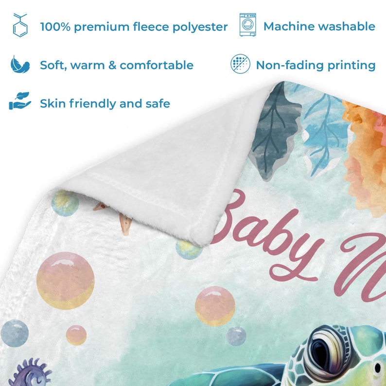 Personalized Sea Turtle Baby Blanket Floral Turtle Swaddle Blanket With Custom Name Soft Baby Blanket Gift For Newborn