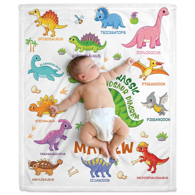 Personalized Dinosaur Baby Blanket Custom Name Soft Toddler Blanket Gift For Baby