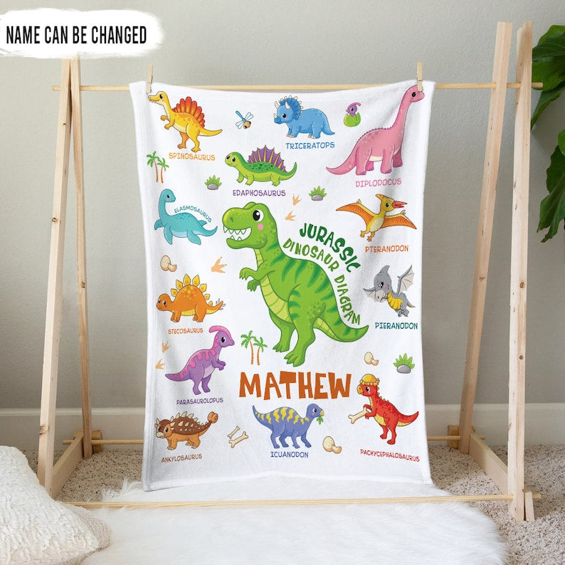 Personalized Dinosaur Baby Blanket Custom Name Soft Toddler Blanket Gift For Baby