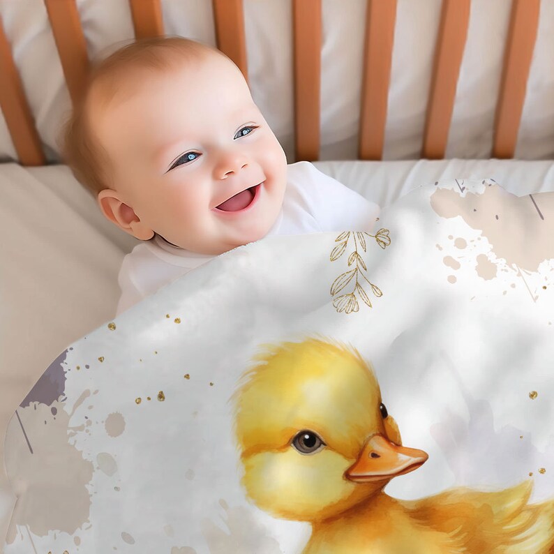 Personalized Duck Baby Name Blanket Custom Name Swaddle Soft Baby Blanket Gift For Newborn