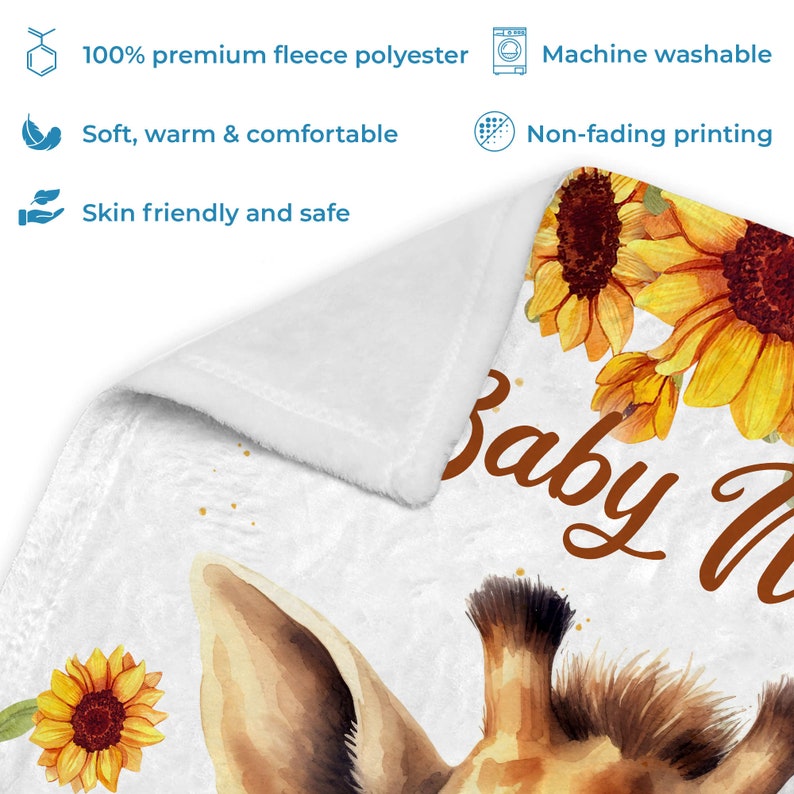 Personalized Giraffe Baby Blanket Floral Giraffe Custom Name Soft Baby Blanket Gift For Girl