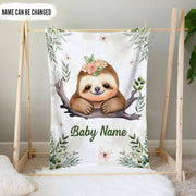 Personalized Sloth Baby Name Blanket Custom Name Newborn Swaddle Soft Baby Blanket Gift For Baby