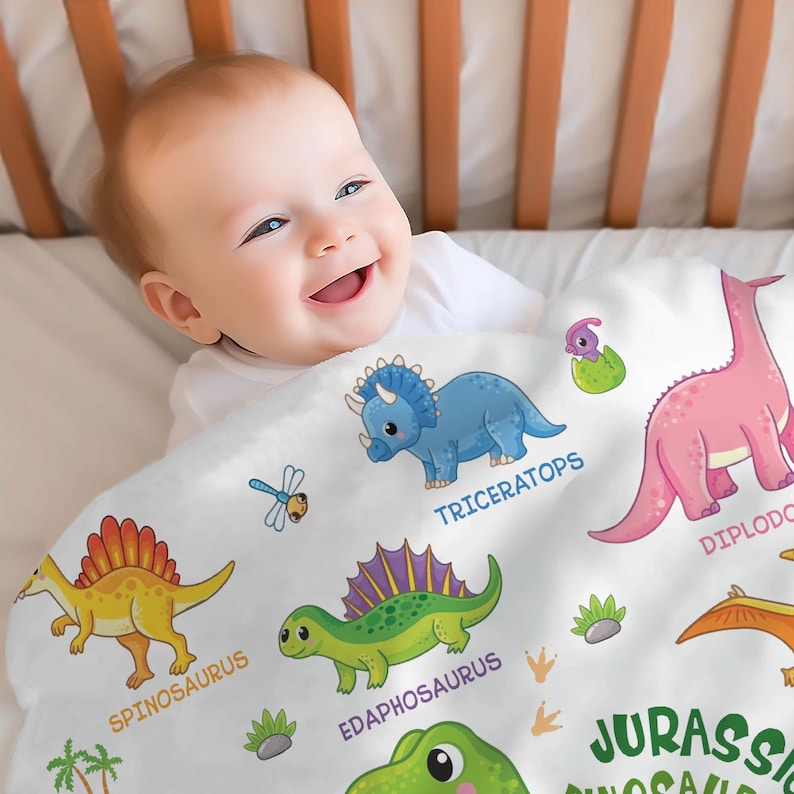Personalized Dinosaur Baby Blanket Custom Name Soft Toddler Blanket Gift For Baby
