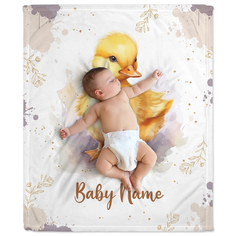 Personalized Duck Baby Name Blanket Custom Name Swaddle Soft Baby Blanket Gift For Newborn