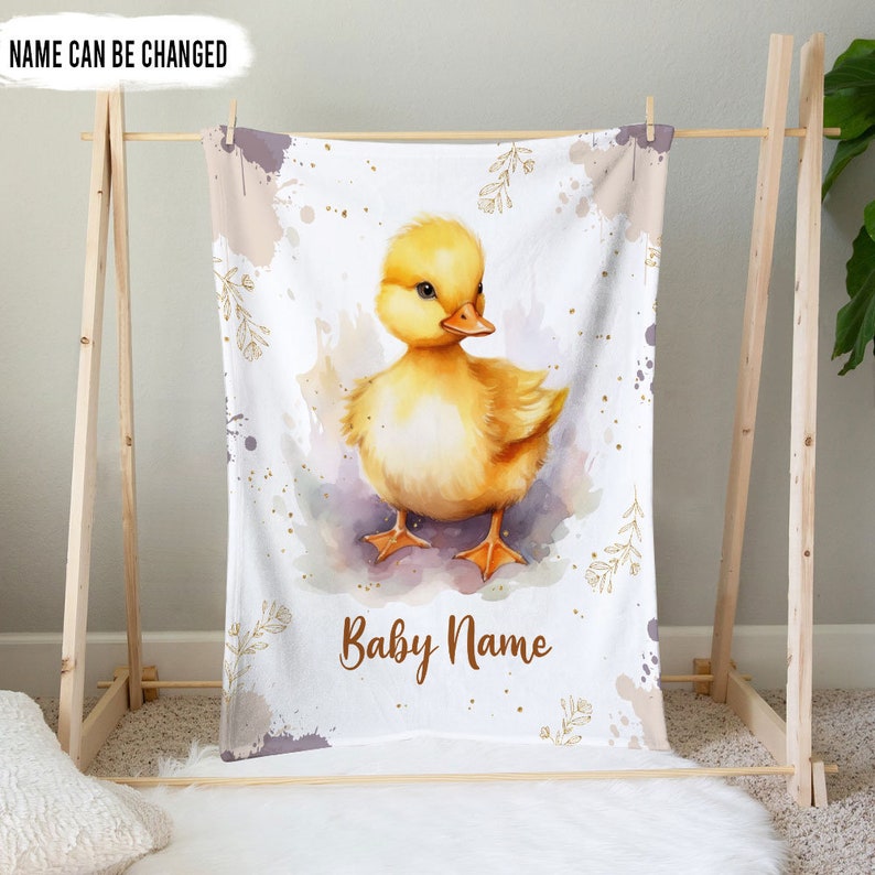 Personalized Duck Baby Name Blanket Custom Name Swaddle Soft Baby Blanket Gift For Newborn