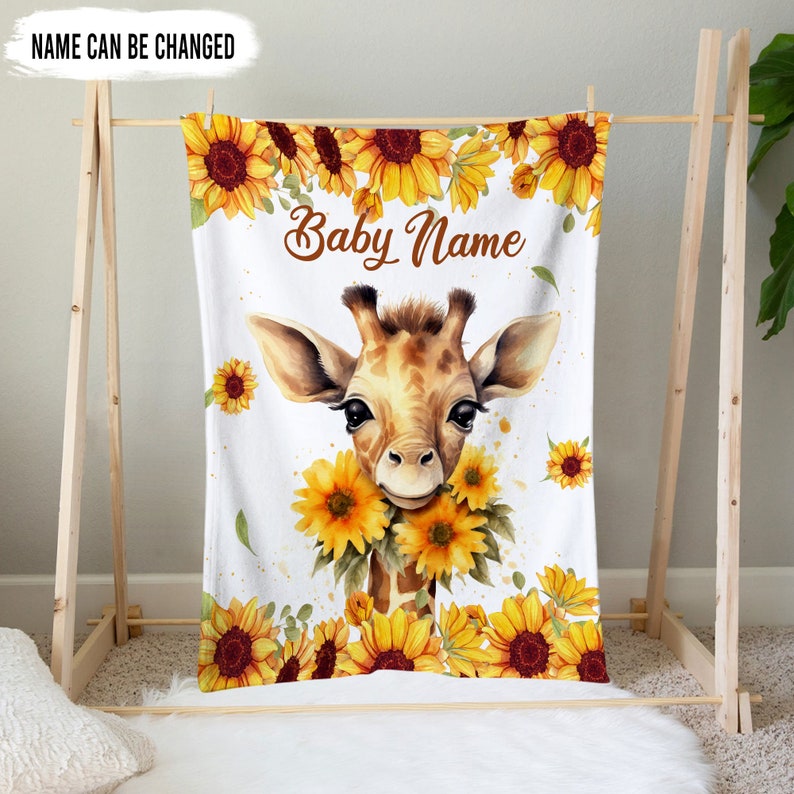 Personalized Giraffe Baby Blanket Floral Giraffe Custom Name Soft Baby Blanket Gift For Girl