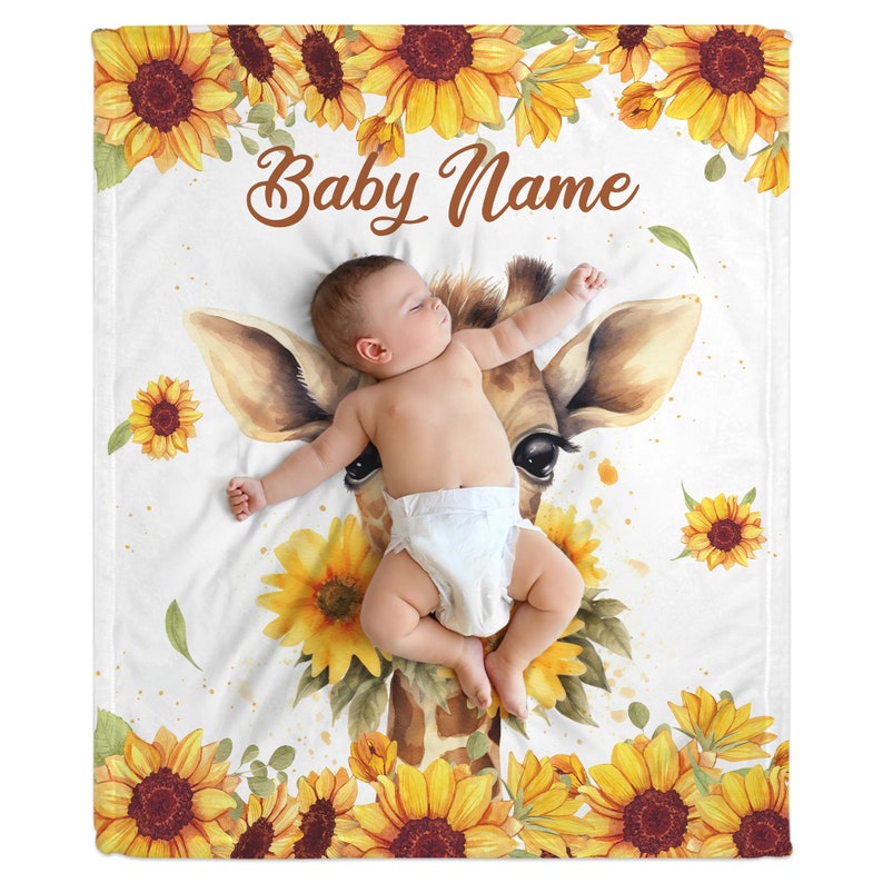 Personalized Giraffe Baby Blanket Floral Giraffe Custom Name Soft Baby Blanket Gift For Girl