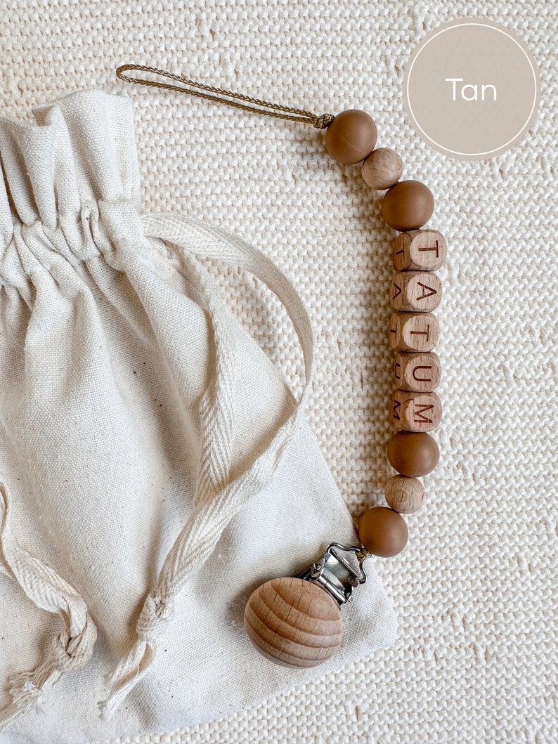 Personalized Pacifier Clip Custom Wooden Binky Holder Neutral Baby Dummy Clip Soft Soother Holder Gift For Newborn