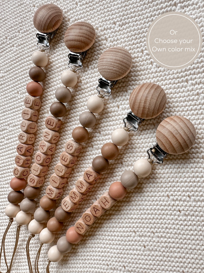 Personalized Pacifier Clip Custom Newborn Soother Holder Boho Binky Clip Soft Dummy Holder Gift For Newborn