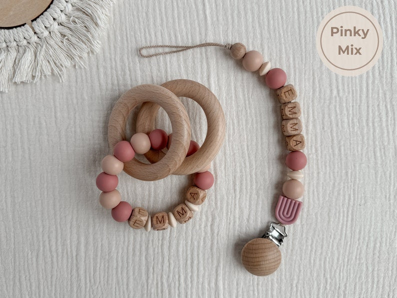 Personalized Pacifier Clip Custom Baby Name Soother Clip Rainbow Paci Holder Soft Dummy Clip Gift For Newborn