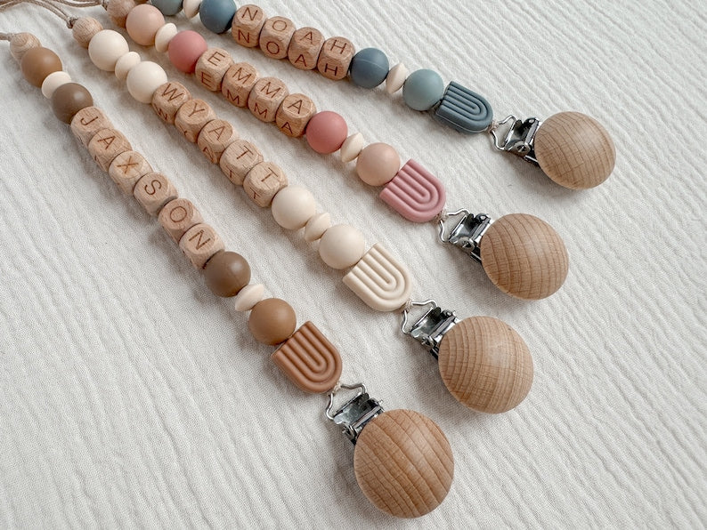 Personalized Pacifier Clip Custom Baby Name Soother Clip Rainbow Paci Holder Soft Dummy Clip Gift For Newborn