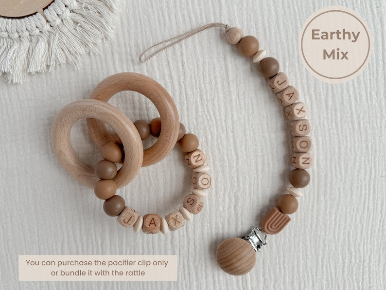 Personalized Pacifier Clip Custom Baby Name Soother Clip Rainbow Paci Holder Soft Dummy Clip Gift For Newborn