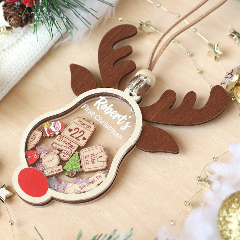 Personalized Baby First Christmas Ornament 2026 Shakeable Acrylic Wood Keepsake Custom Ornament Gift For Baby