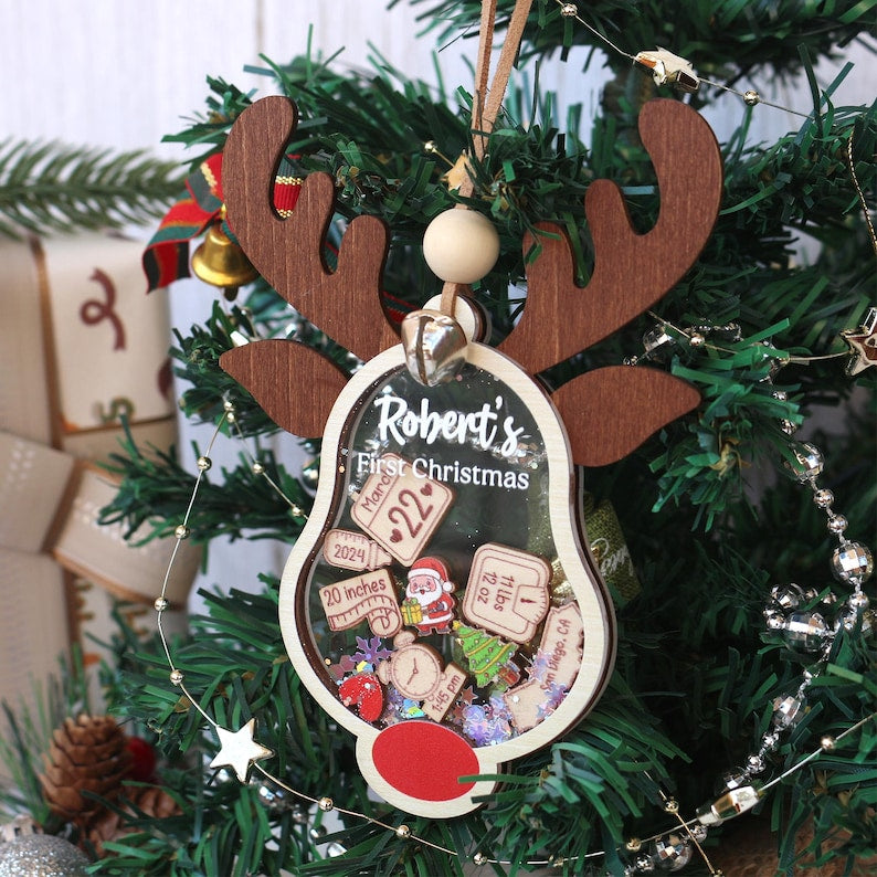 Personalized Baby First Christmas Ornament 2026 Shakeable Acrylic Wood Keepsake Custom Ornament Gift For Baby