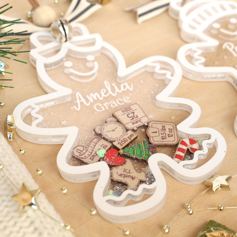 Personalized Baby First Christmas Ornament Gingerbread Shaker Custom Acrylic Keepsake Gift For Baby