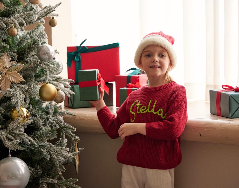 Personalized Christmas Baby Name Sweater Custom Embroidered Knit Baby Sweater Soft Crochet Baby Jumper Gift For Baby