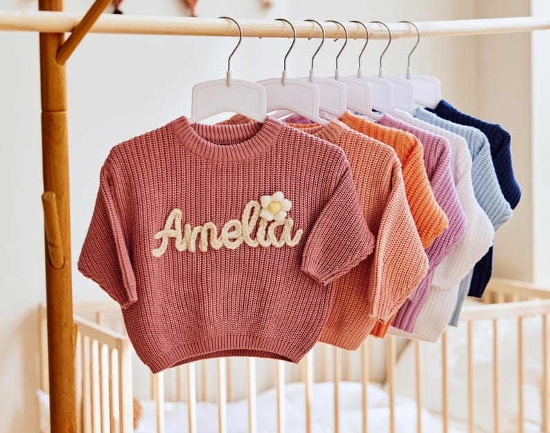 Personalized Baby Name Sweater Custom Embroidered Knit Baby Sweater Custom Name Jumper Soft Crochet Baby Sweater Gift For Baby