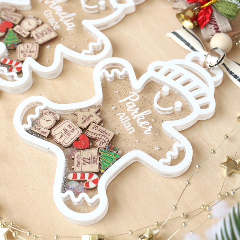 Personalized Baby First Christmas Ornament Gingerbread Shaker Custom Acrylic Keepsake Gift For Baby