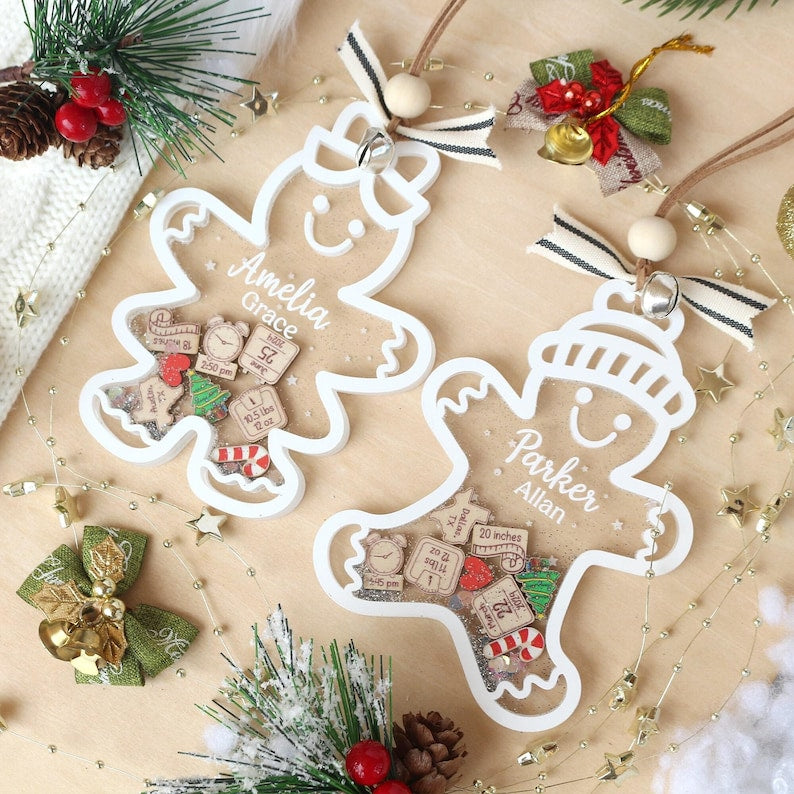 Personalized Baby First Christmas Ornament Gingerbread Shaker Custom Acrylic Keepsake Gift For Baby