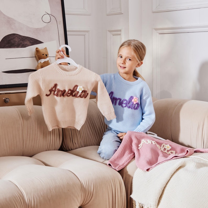 Personalized Baby Name Sweater Custom Embroidered Knit Baby Sweater Soft Crochet Baby Jumper Nursery Gift For Baby
