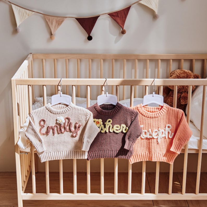 Personalized Baby Name Sweater Custom Embroidered Knit Baby Sweater Soft Crochet Baby Jumper Gift For Baby