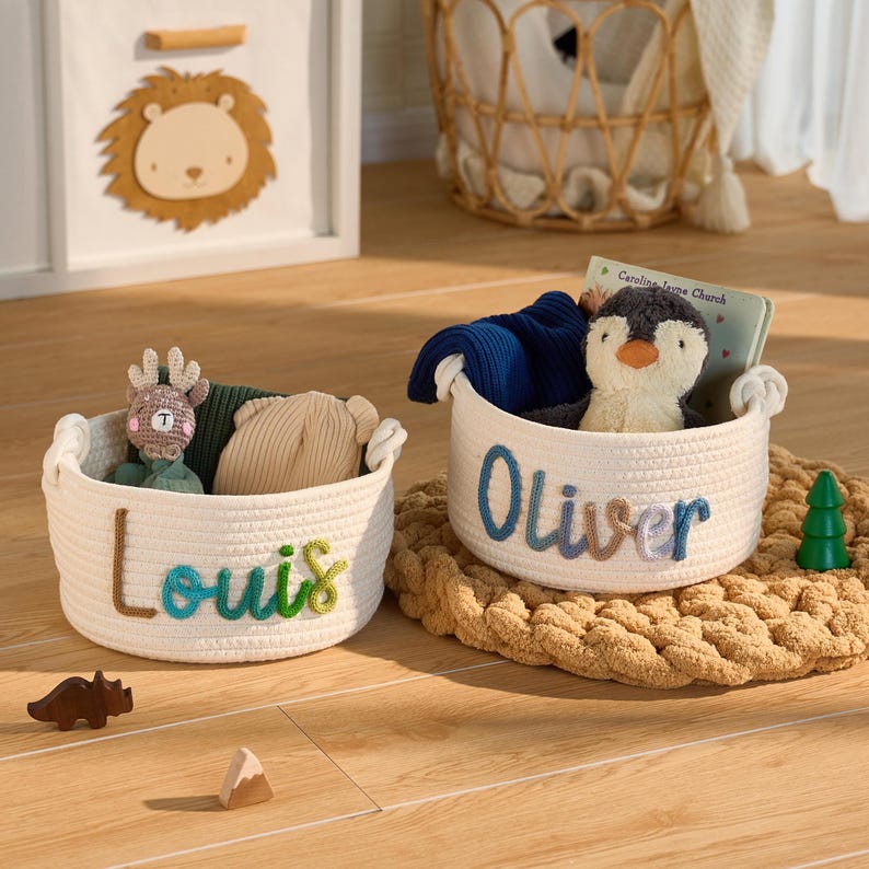 Personalized Handmade Cotton Baby Basket I Cord Knit Toy Organizer Soft Nursery Storage Basket Gift For Baby