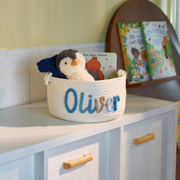 Personalized Baby Basket Handmade Cotton I Cord Knit Toy Organizer Soft Nursery Storage Basket Gift For Baby