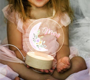 Personalized Baby Girl Moon Night Light Custom Name LED Nursery Lamp Soft Bedside Light Gift For Baby