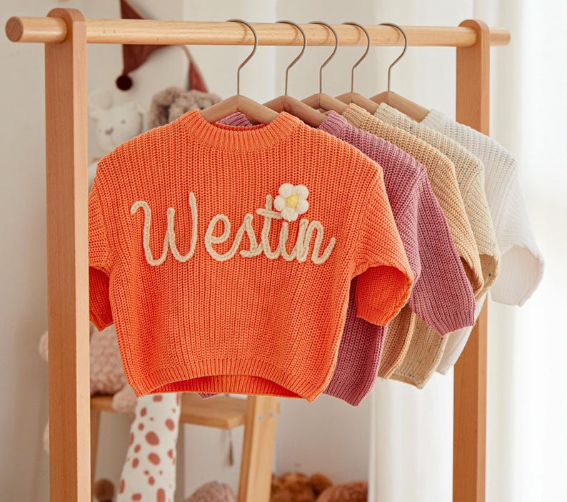 Personalized Baby Name Sweater Custom Embroidered Knit Baby Jumper Soft Crochet Baby Sweater Gift For Baby