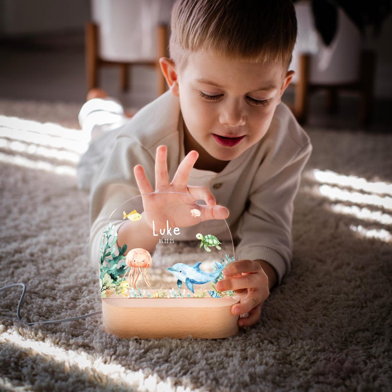 Personalized Sea Animals Baby Night Light Under The Sea Ocean LED Nursery Lamp Gift For Baby