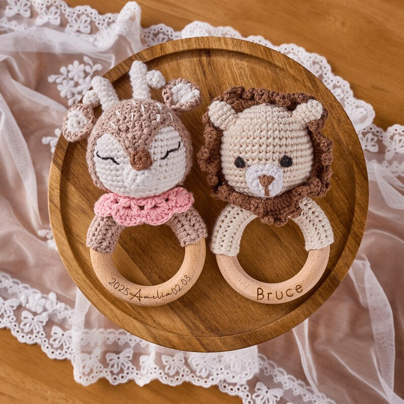 Personalized Baby Crochet Rattle Animal Handmade Soft Baby Rattle Toy Gift For Newborn