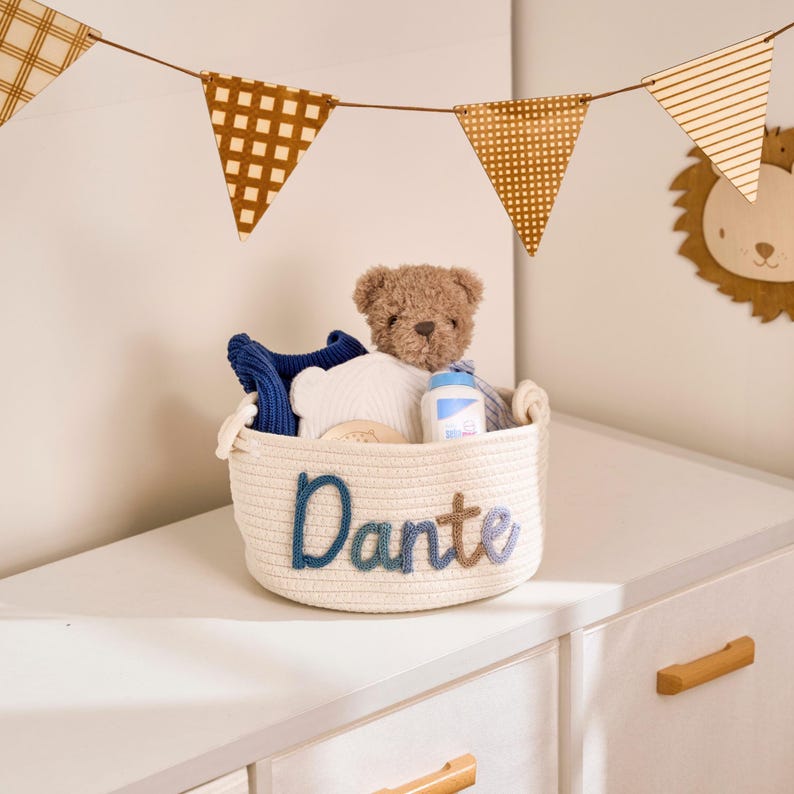 Personalized Handmade Baby Basket I Cord Knitting Craft Custom Toy Organizer Soft Nursery Basket Gift For Baby