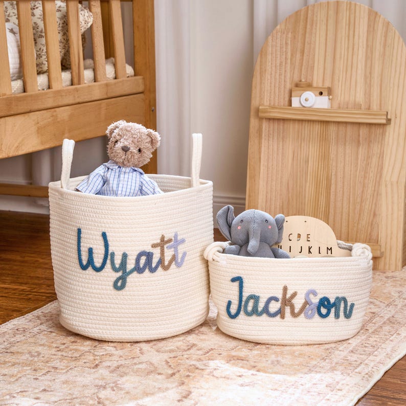 Personalized Handmade Baby Basket I Cord Knitting Craft Soft Toy Organizer Custom Christmas Basket Gift For Baby