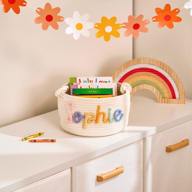 Personalized Handmade Baby Basket I Cord Knitting Craft Custom Soft Toy Storage Nursery Basket Gift For Baby