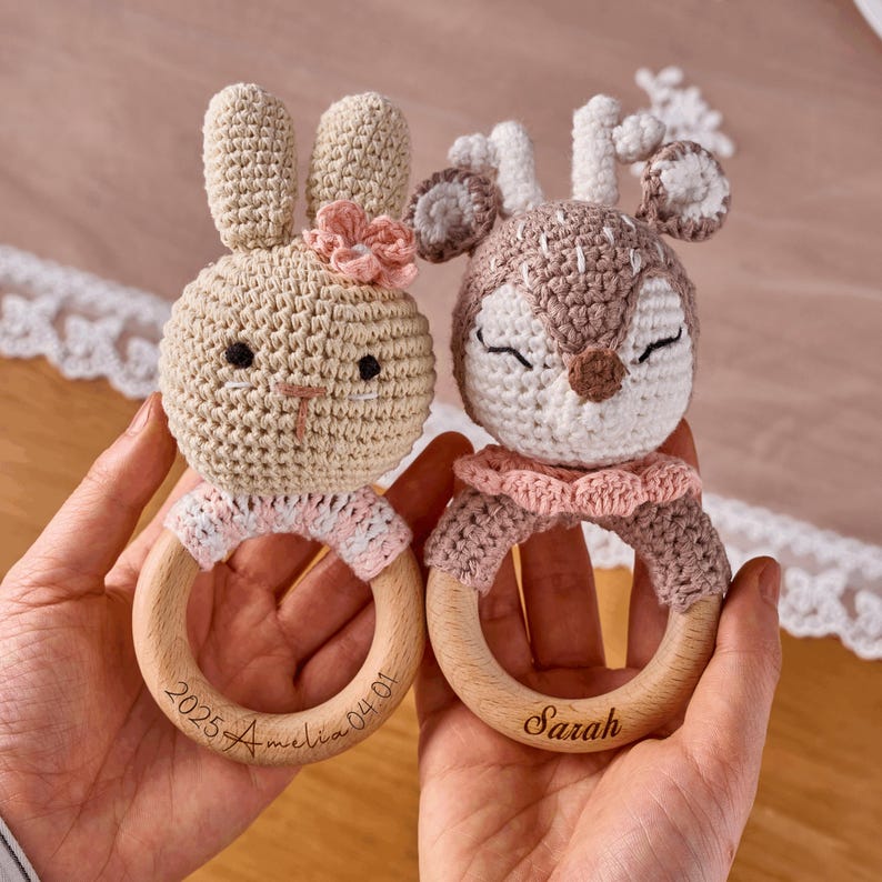 Personalized Baby Crochet Rattle Animal Design Handmade Soft Rattle Toy Gift For Baby