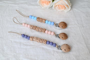 Personalized Pacifier Clip And Rattle Set Custom Baby Shower Gift Pastel Binky Holder Wooden Dummy Chain Soft Baby Set Gift For Newborn
