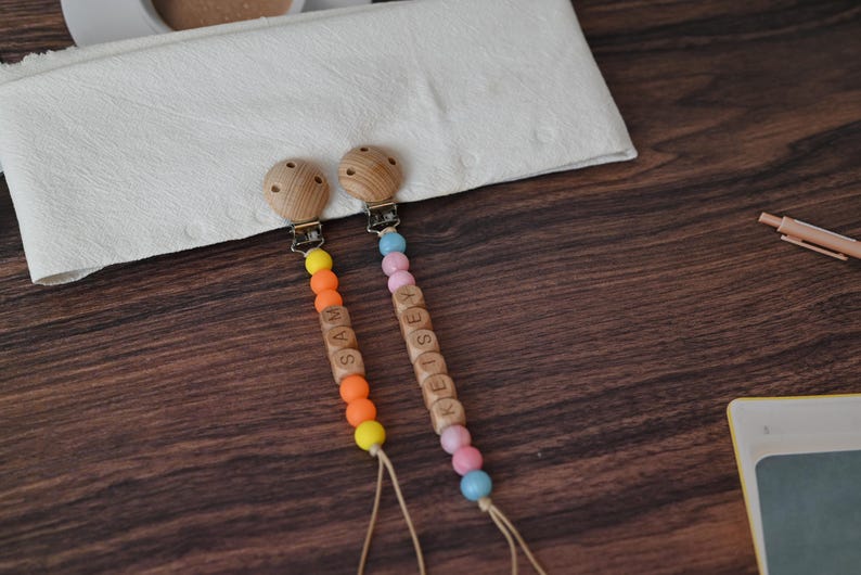 Personalized Wooden Pacifier Clip Custom Dummy Clip Soft Soother Holder Binky Clip Pacifier Holder Gift For Newborn